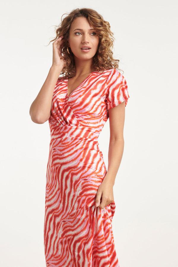 Smashed Lemon 24010 Zebra Print Stretch Jurk | Pink-Red