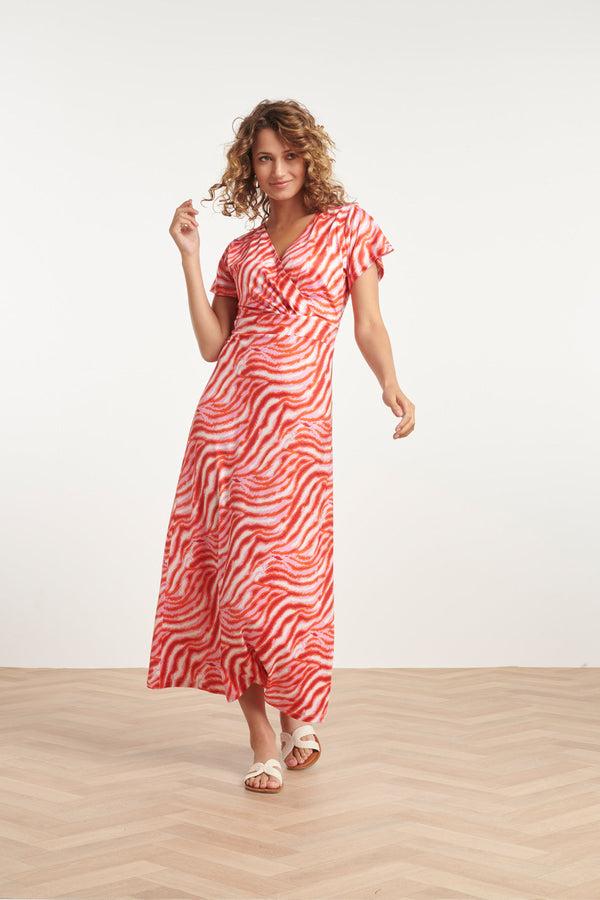 smashed lemon 24010 Zebra Print Stretch Jurk | Pink-Red