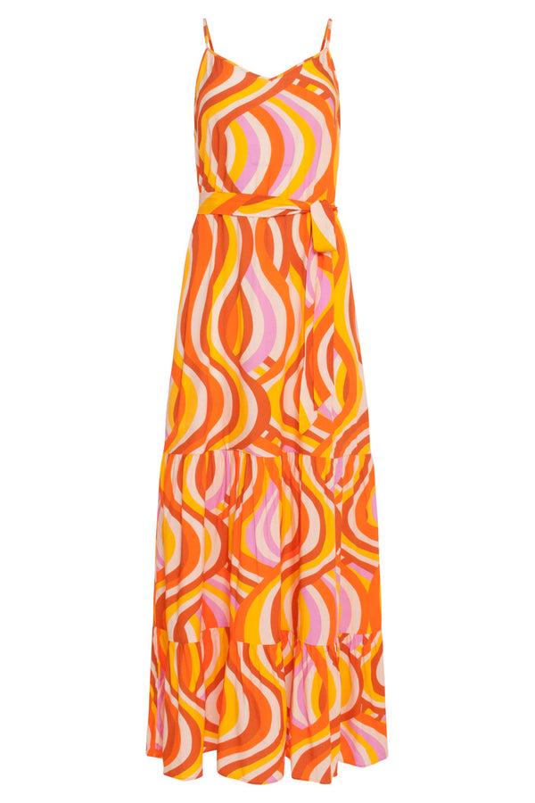 Smashed Lemon 24011 Zomerse Spaghetti Jurk Met Retro Print | Orange-Multicolour