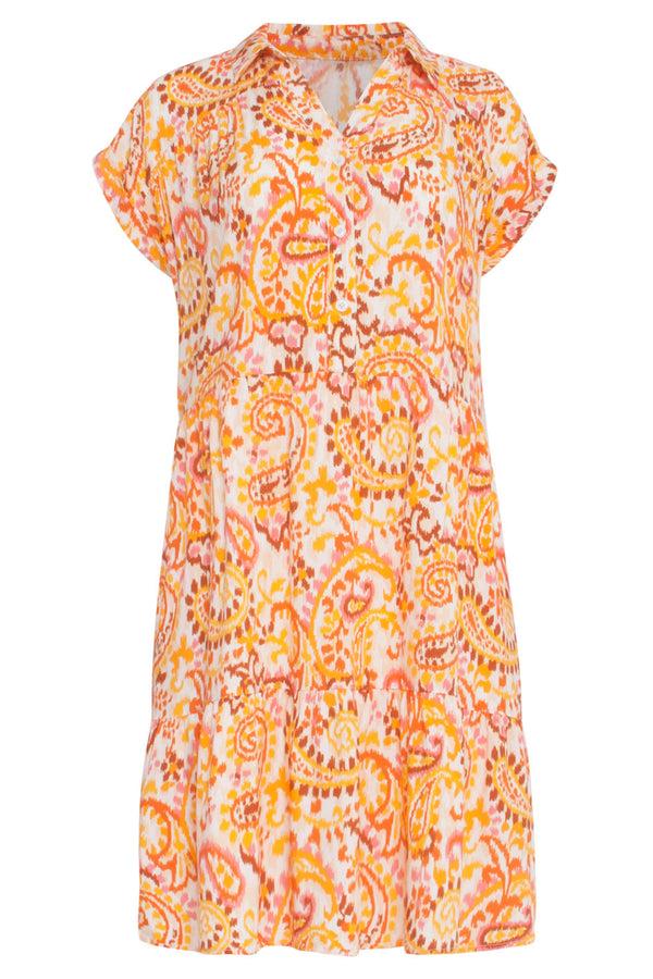 Smashed Lemon 24012 Kort Shirt Jurkje Met Paisley Print | White-Orange