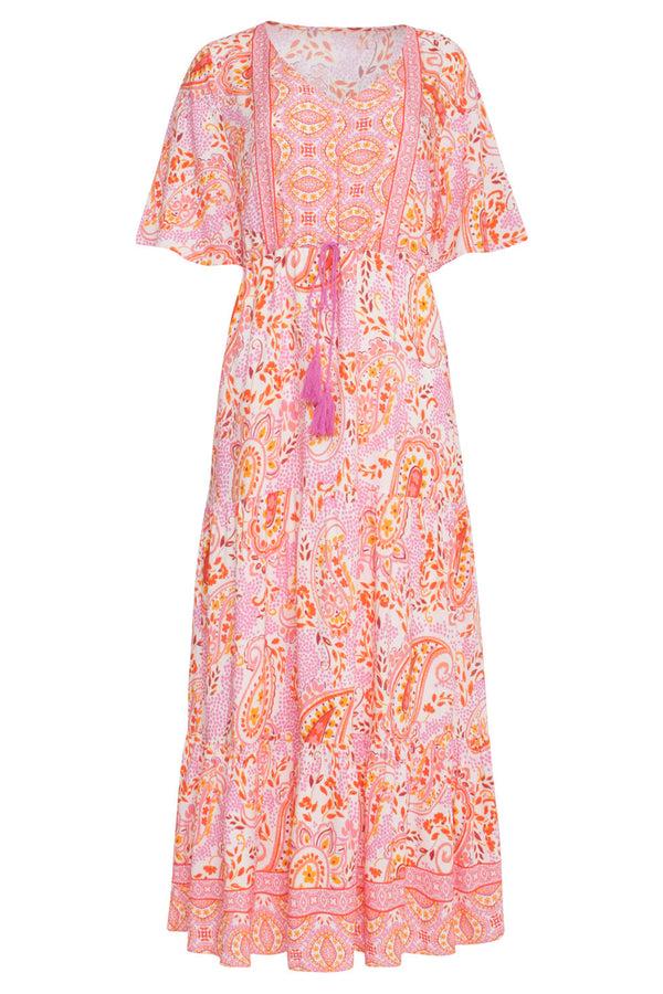 Smashed Lemon 24014 Maxi Zomerjurk Met Paisley Print | White-Multicolour