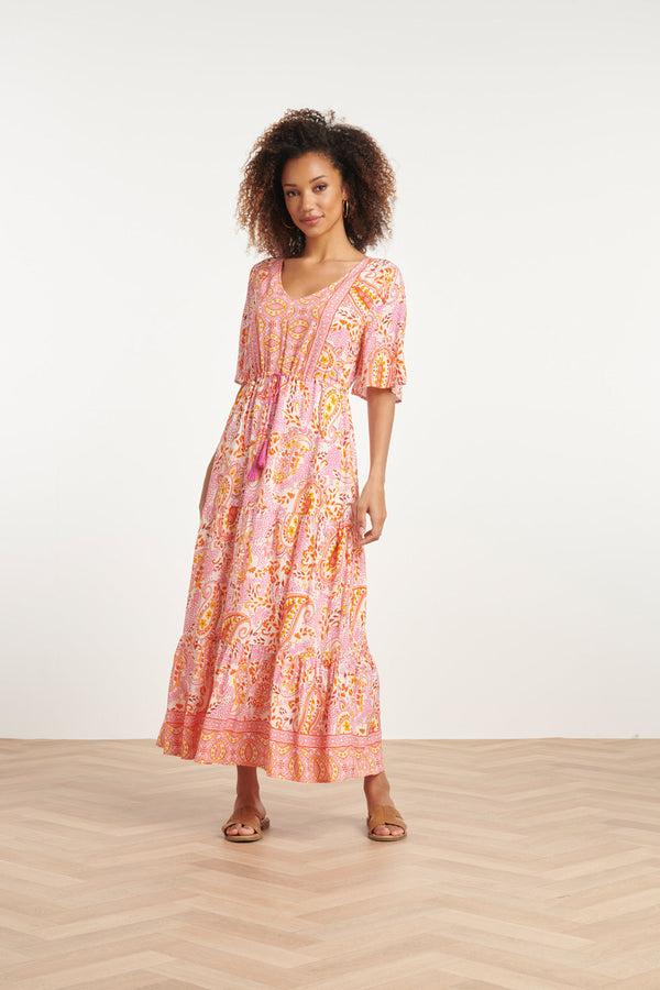 Smashed Lemon 24014 Maxi Zomerjurk Met Paisley Print | White-Multicolour