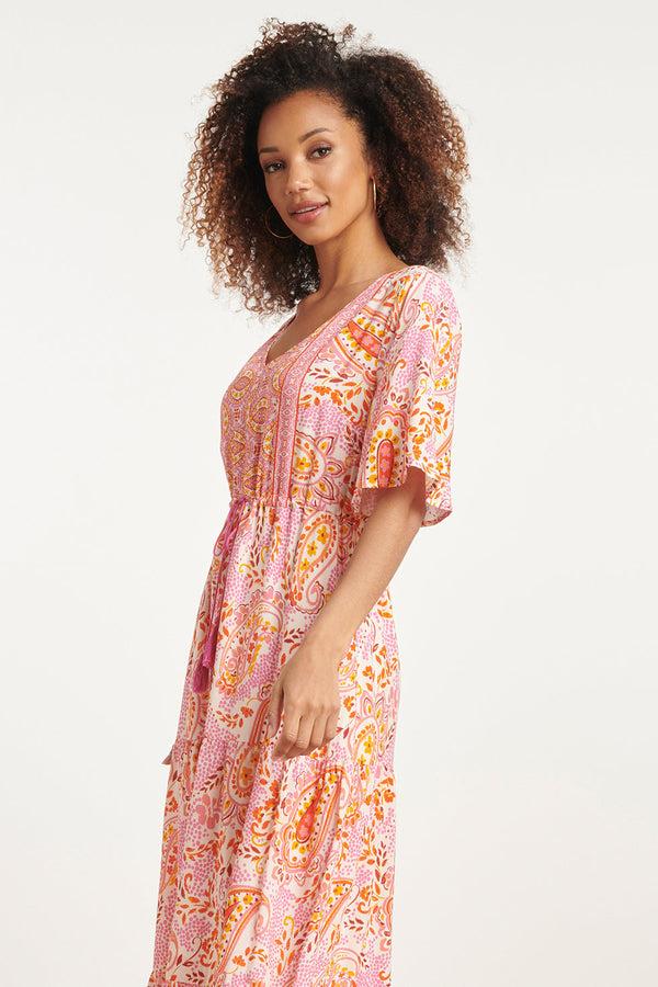 Smashed Lemon 24014 Maxi Zomerjurk Met Paisley Print | White-Multicolour