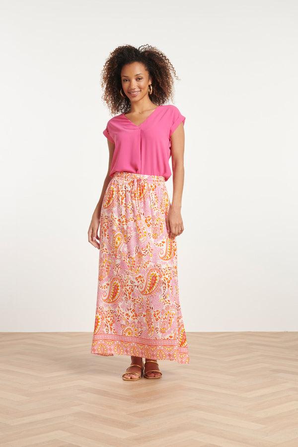 smashed lemon 24015 Maxi Zomerrok Met Paisley Print | White-Multicolour