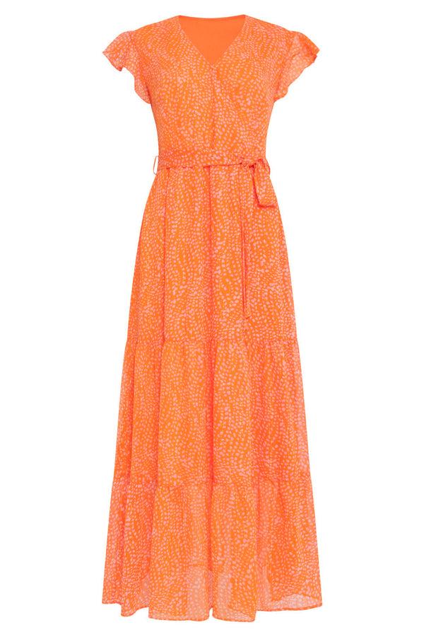Smashed Lemon 24016 Polka Dot Chiffon Jurk | Orange-Pink