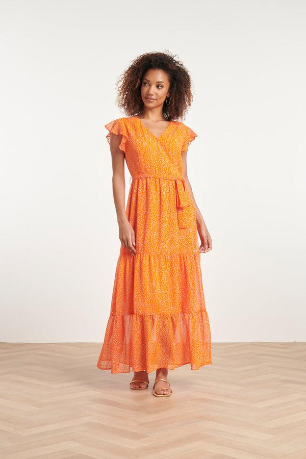 Smashed Lemon 24016 Polka Dot Chiffon Jurk | Orange-Pink