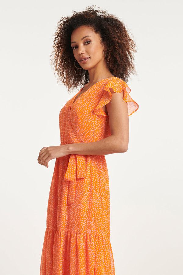 Smashed Lemon 24016 Polka Dot Chiffon Jurk | Orange-Pink