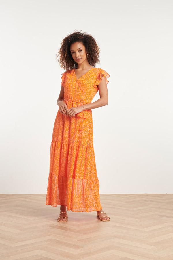 smashed lemon 24016 Polka Dot Chiffon Jurk | Orange-Pink