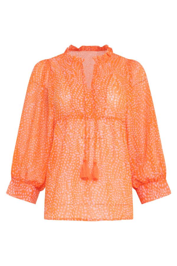 Smashed Lemon 24017 Polka Dot Chiffon Top | Orange-Pink