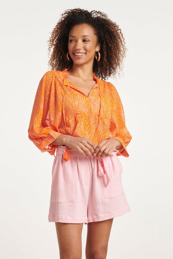 smashed lemon 24017 Polka Dot Chiffon Top | Orange-Pink