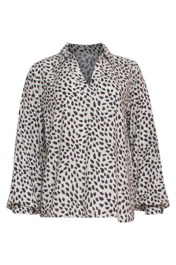 Smashed Lemon 24029 V-Hals Top Met Kraag | Sand-Black