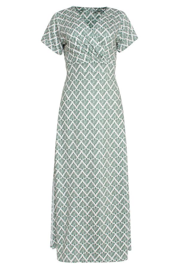 Smashed Lemon 24032 Stretch Maxi Jurk Met Ornament Print | Army-Off-White