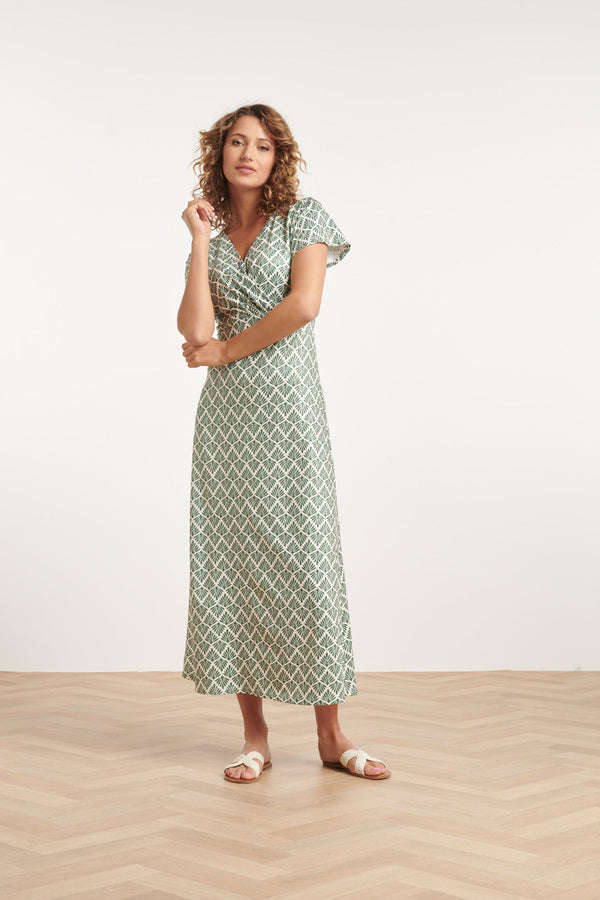 Smashed Lemon 24032 Stretch Maxi Jurk Met Ornament Print | Army-Off-White
