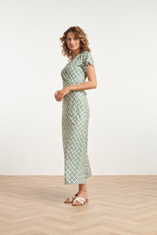 Smashed Lemon 24032 Stretch Maxi Jurk Met Ornament Print | Army-Off-White