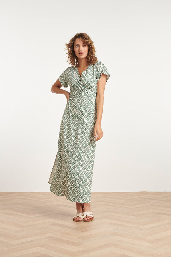 smashed lemon 24032 Stretch Maxi Jurk Met Ornament Print | Army-Off-White