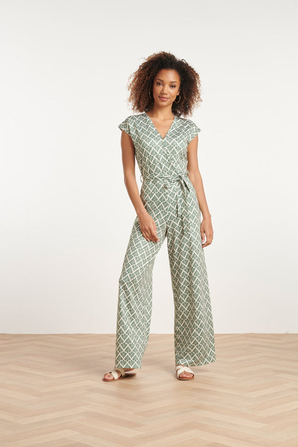 Smashed Lemon 24033 Wikkelstijl Jumpsuit Met Ornament Print | Army-Off-White