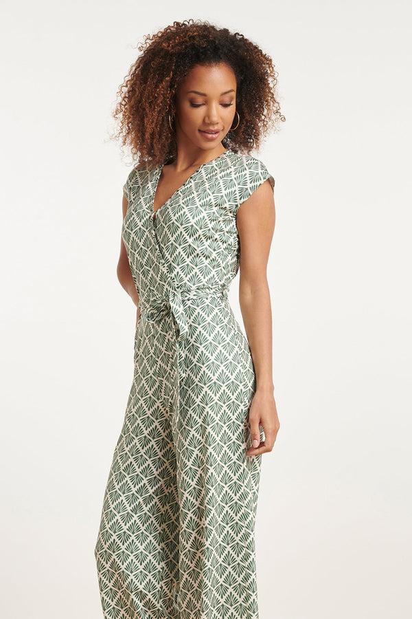Smashed Lemon 24033 Wikkelstijl Jumpsuit Met Ornament Print | Army-Off-White