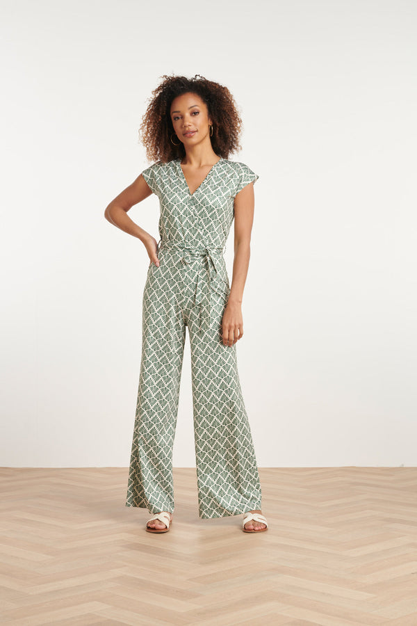 smashed lemon 24033 Wikkelstijl Jumpsuit Met Ornament Print | Army-Off-White
