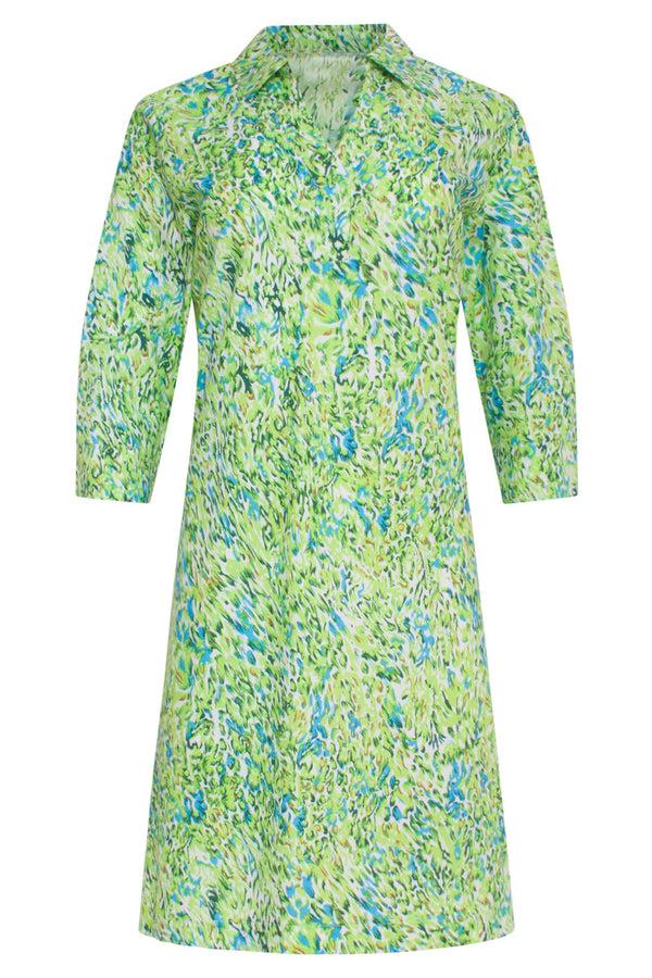 Smashed Lemon 24034 Rechte Jurk Met V-Halskraaghelder | Lime-White