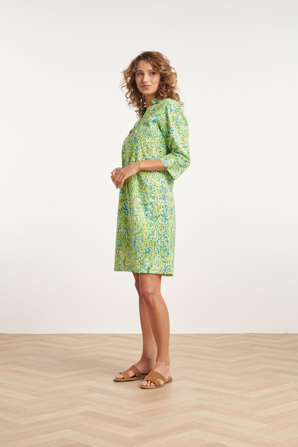 Smashed Lemon 24034 Rechte Jurk Met V-Halskraaghelder | Lime-White