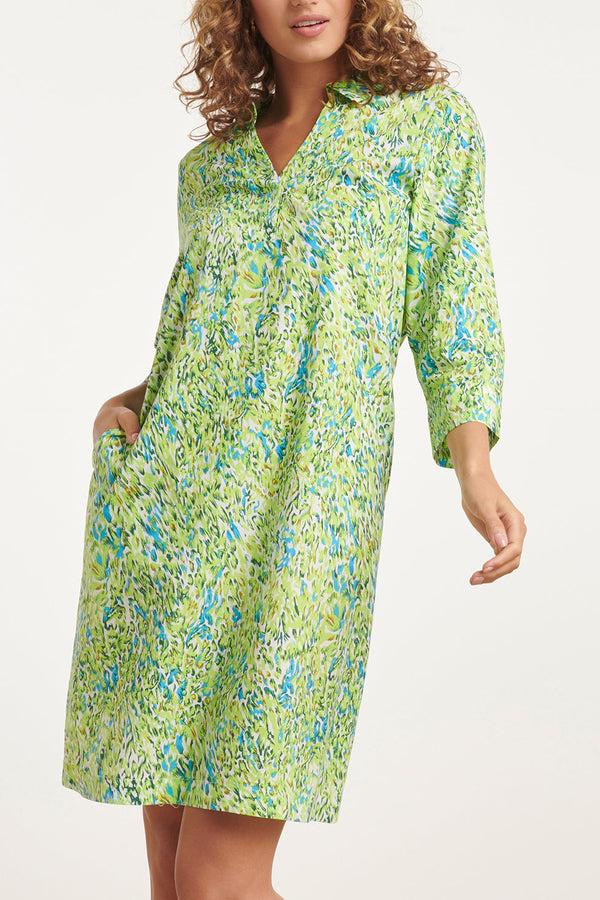 Smashed Lemon 24034 Rechte Jurk Met V-Halskraaghelder | Lime-White