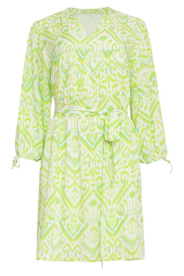 Smashed Lemon 24036 Damesmode: Korte Lime Jurk | White-Lime