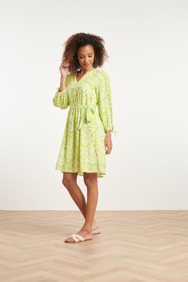 Smashed Lemon 24036 Damesmode: Korte Lime Jurk | White-Lime