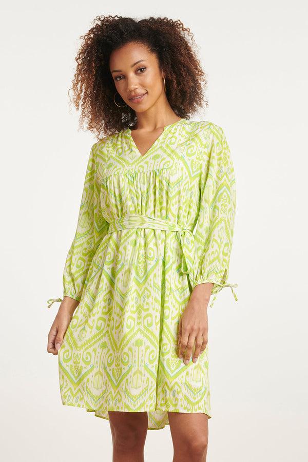 smashed lemon 24036 Damesmode: Korte Lime Jurk | White-Lime