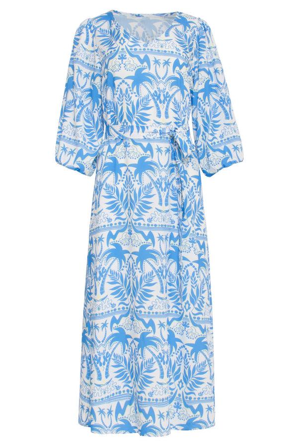 Smashed Lemon 24038 Midi Zomerjurk Met Tropische Print Zomerse | White-Blue