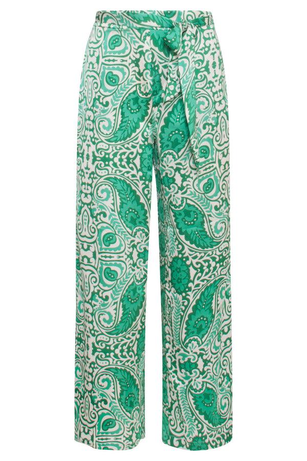 Smashed Lemon 24039 Satijnachtige Wijde Broek | Off White-Green