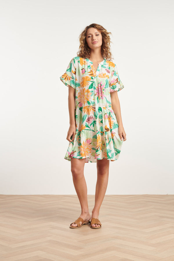 Smashed Lemon 24041 Bloemenprint Jurk | Off-White-Multicolour