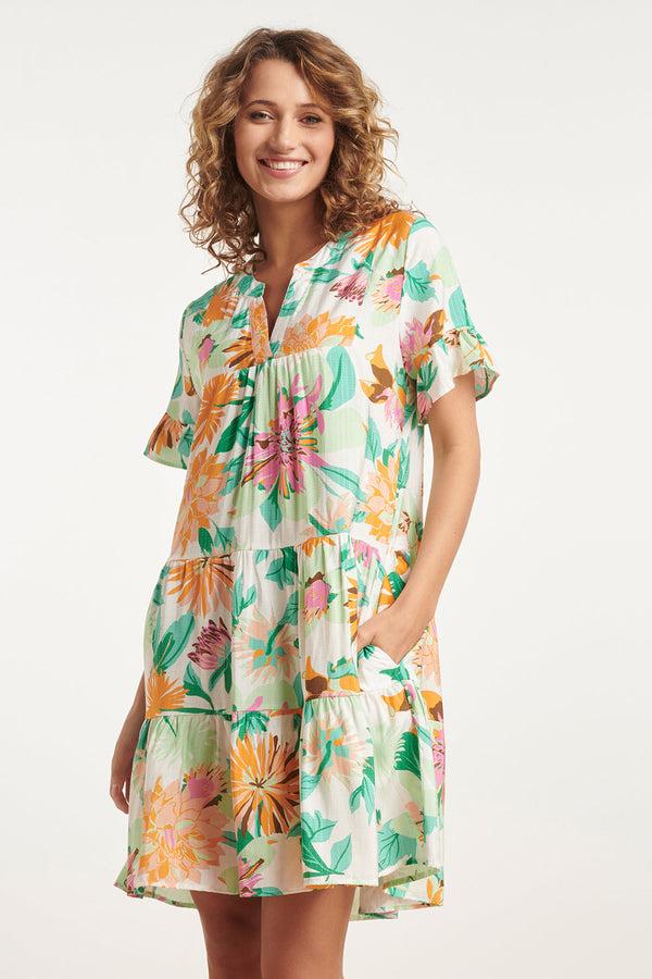 Smashed Lemon 24041 Bloemenprint Jurk | Off-White-Multicolour