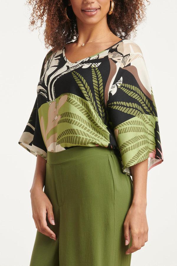 Smashed Lemon 24046 Diep V-Hals Zomerse Top | Blackwhite