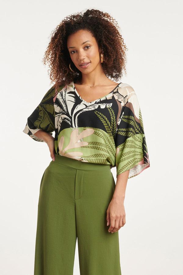 smashed lemon 24046 Diep V-Hals Zomerse Top | Blackwhite