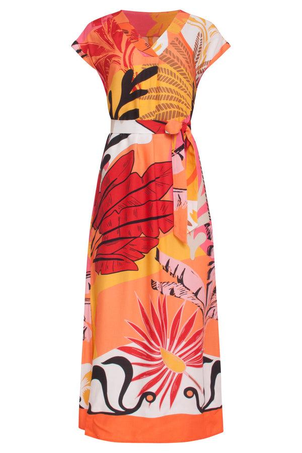 Smashed Lemon 24048 Klassieke Zomer Maxi Jurk | Orange-Multicolour