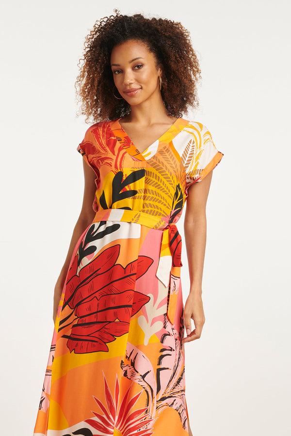 Smashed Lemon 24048 Klassieke Zomer Maxi Jurk | Orange-Multicolour