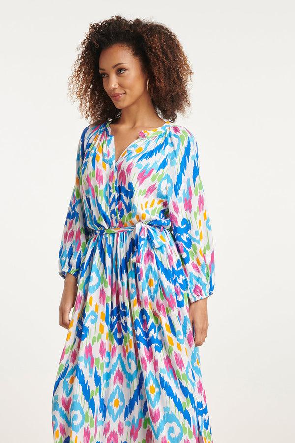 Smashed Lemon 24049 Zomer Maxi Jurk Met Knopen | White-Multicolour