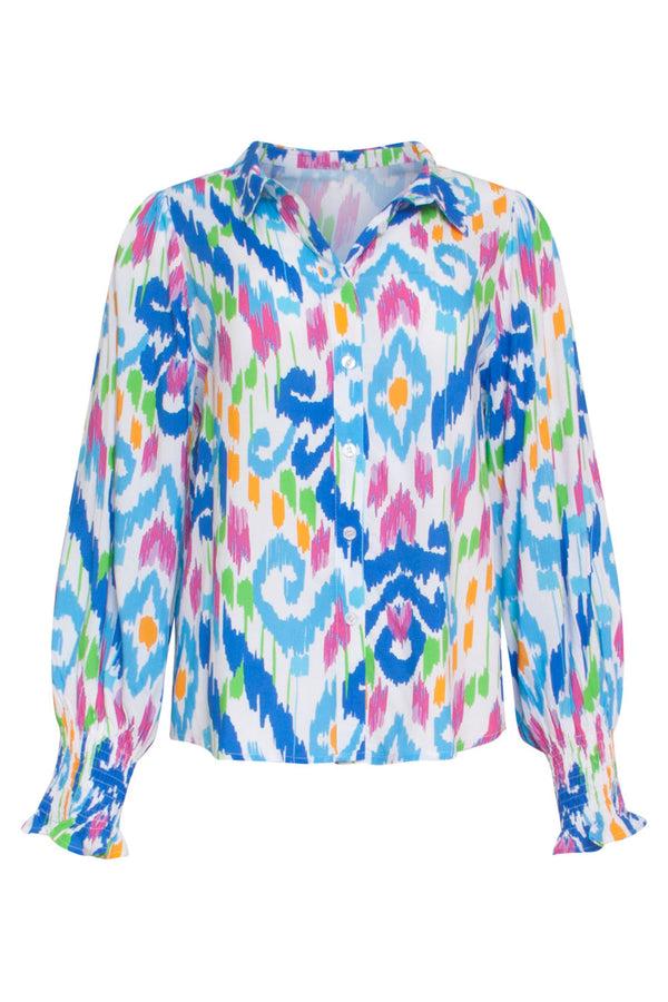 Smashed Lemon 24050 Tribal Print Blouse | White-Multicolour