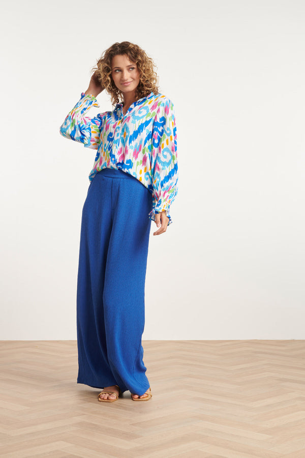 Smashed Lemon 24050 Tribal Print Blouse | White-Multicolour