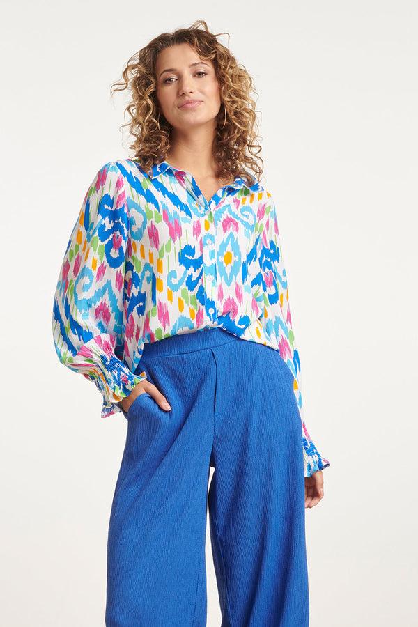 smashed lemon 24050 Tribal Print Blouse | White-Multicolour