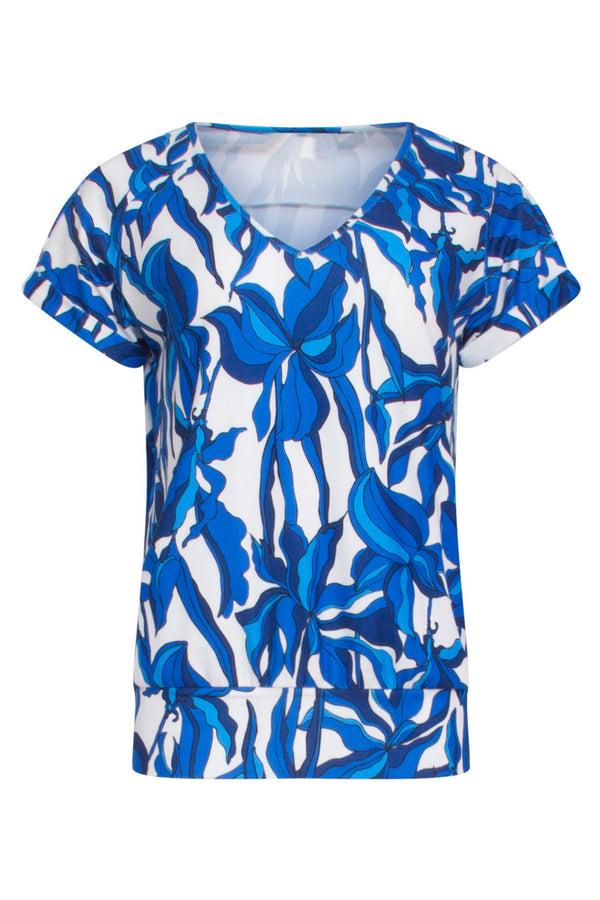 Smashed Lemon 24052 Zachte Top Met Stretch Met Bloemenpatroon | White-Blue