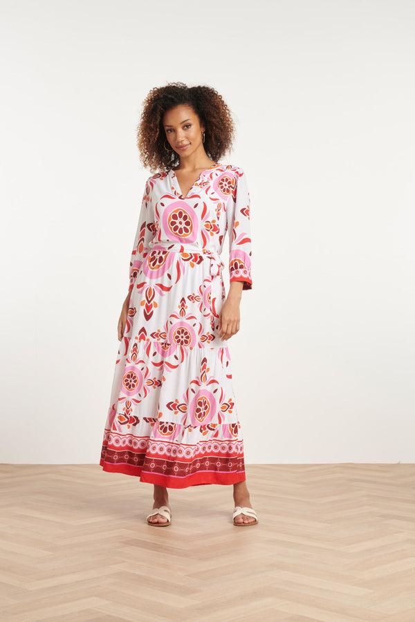 smashed lemon 24053 Maxi Jurk Met Diepe V-Hals | White-Multicolour