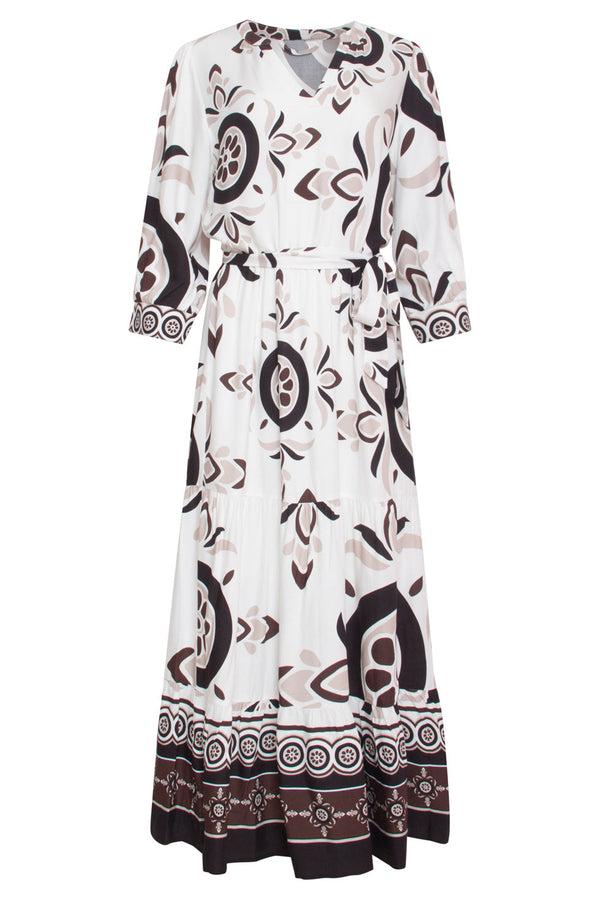 Smashed Lemon 24055 Maxi Jurk Met Diepe V-Hals | White-Sand