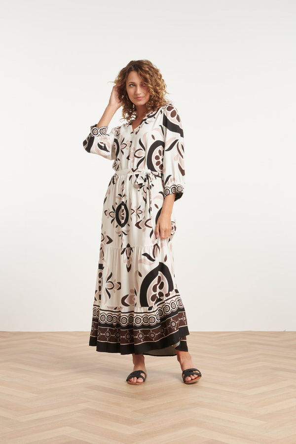 Smashed Lemon 24055 Maxi Jurk Met Diepe V-Hals | White-Sand