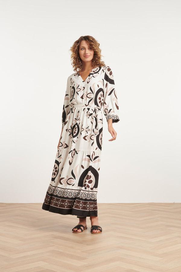 smashed lemon 24055 Maxi Jurk Met Diepe V-Hals | White-Sand