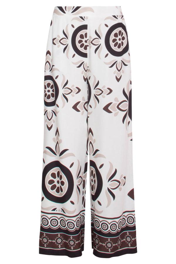 Smashed Lemon 24056 Lang Flowy Broek Met Ornamentprint | White-Sand
