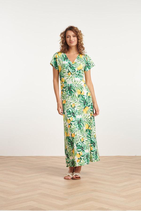 smashed lemon 24057 Citroen Bedrukte Maxi Jurk | White-Multicolour