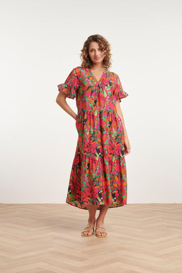 smashed lemon 24059 Fuchsia Midi Jurk Met Jungle Print | Fuchsia-Multicolour