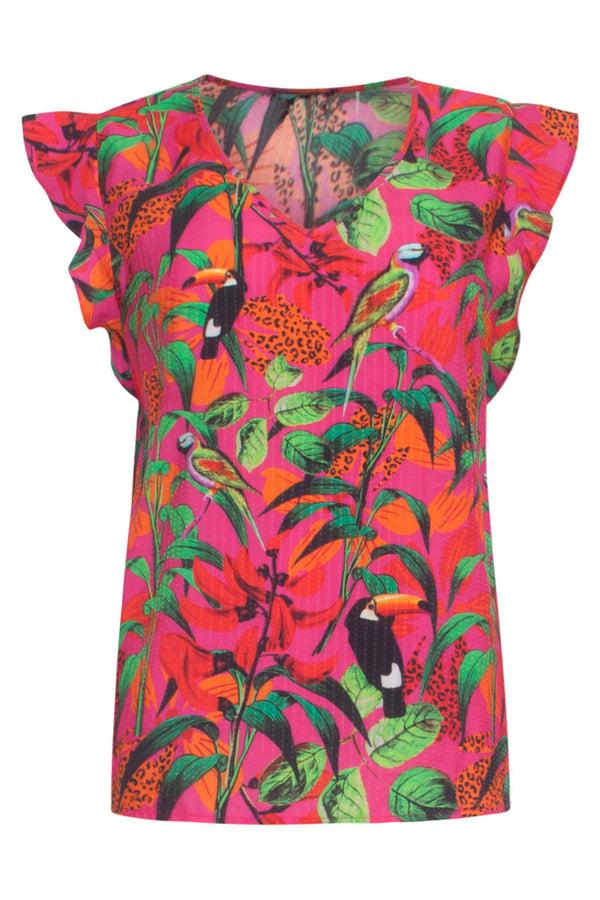 Smashed Lemon 24060 Fuchsia Zomer Top Met Jungle Print | Fuchsia-Multicolour