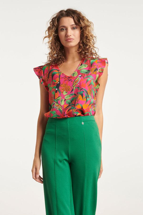 smashed lemon 24060 Fuchsia Zomer Top Met Jungle Print | Fuchsia-Multicolour